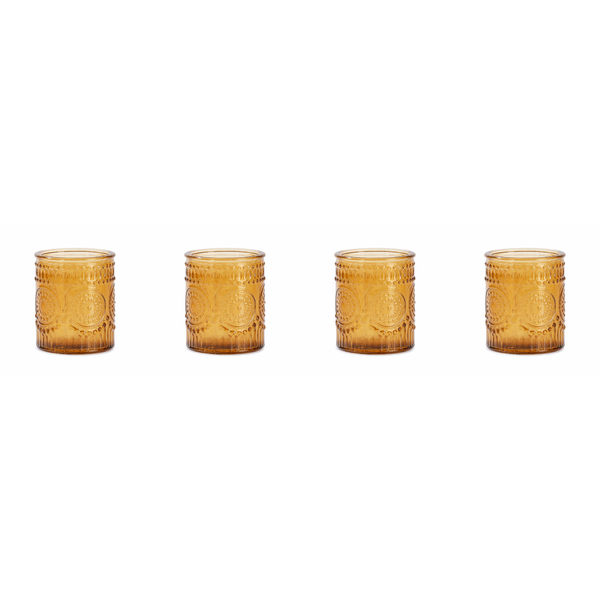 4 Pack - Glass Sunflower Candle Holder - Brown