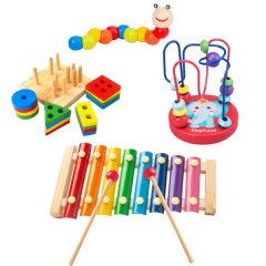 Developmental Activity Toys, Wooden Educational Toy Set for Toddlers