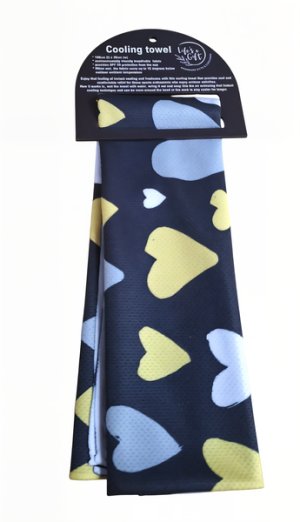 Cooling Towel - Big and Small Hearts on Black