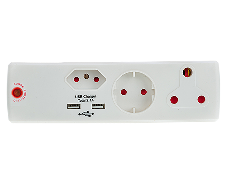 Electricmate 1X16+1xSKO+1x5 3Pin+2.1 USB SURGE - White