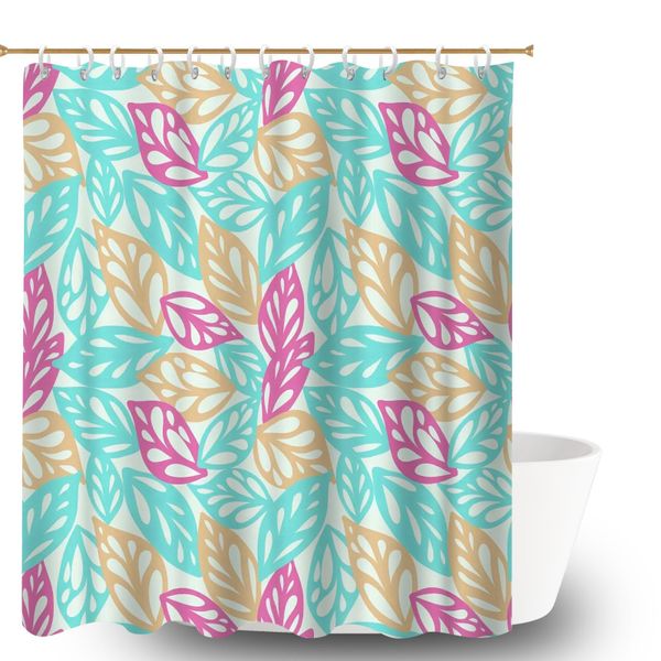 Shower Curtain with 12 Hooks, Water-Resistant Leaf Print Shower Curtain