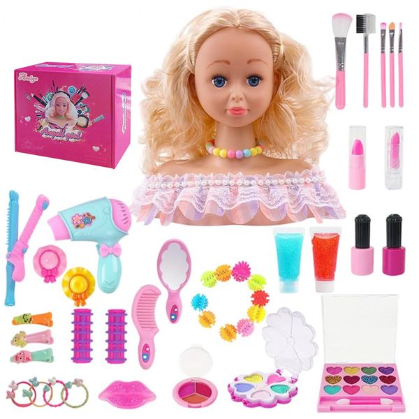 45 Piece Doll Head Hair Styling Makeup Toy Model Kids Pretend Play Set