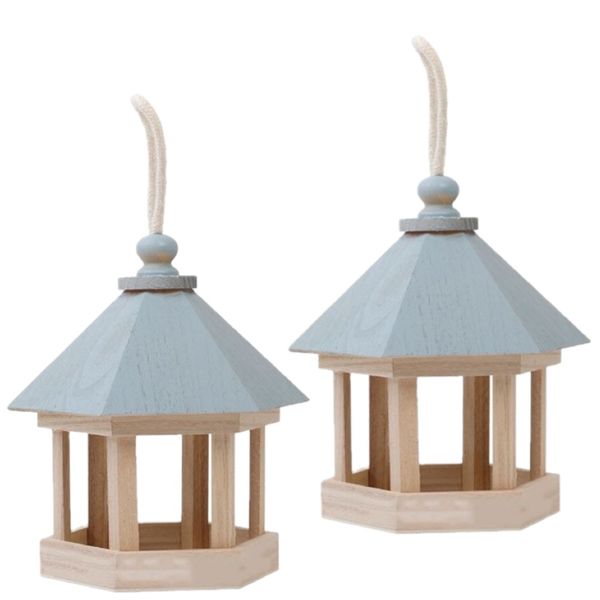Pet Blue Wooden Hanging Wild Bird Feeder (19cm) set of 2