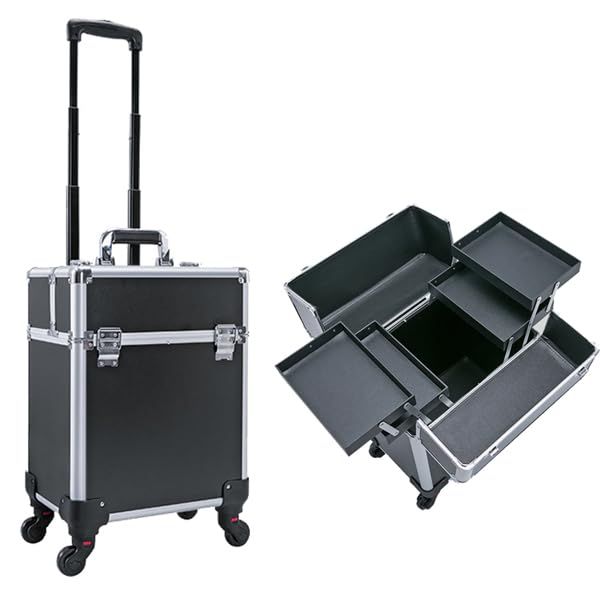 Aluminum Rolling Makeup Box Trolley Beauty Train Case