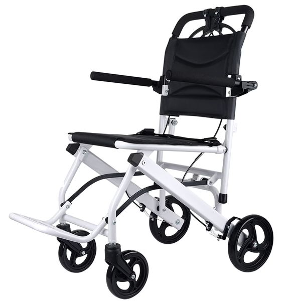 Lightweight Foldable Transport Wheelchair - Compact &amp; Portable White