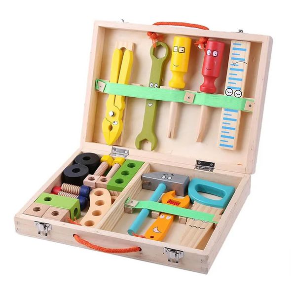 34 Piece Kid's Pretend Play Wooden Simulation Toolbox Kit WT-26