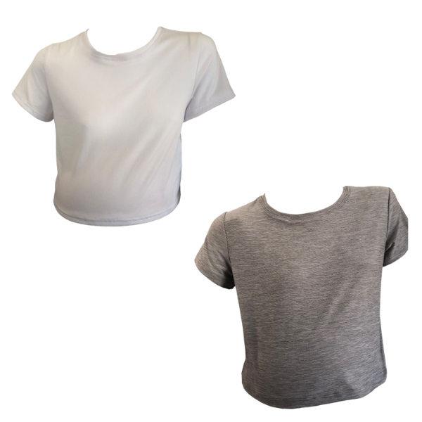 Maternity 2-Pack Short Sleeve Crop Tops White &amp; Grey