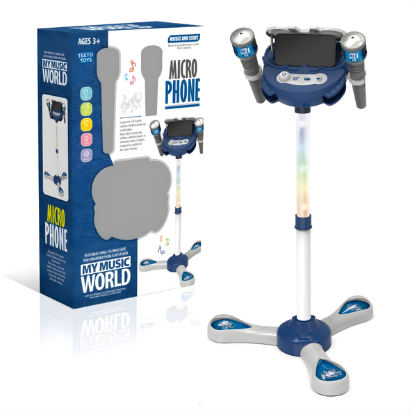 Kids Microphone Stand- Karaoke Pretend Play Toy Set for Boys &amp; Girls