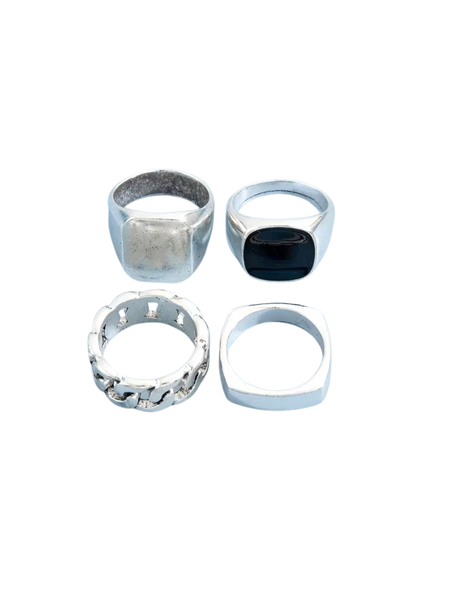Alloy Silver-Tone Statement Ring Set
