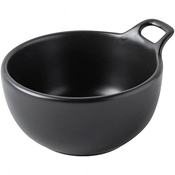 2 Pack-Minimalistic Porcelain Soup &amp; Snack Bowl with Handle - Black