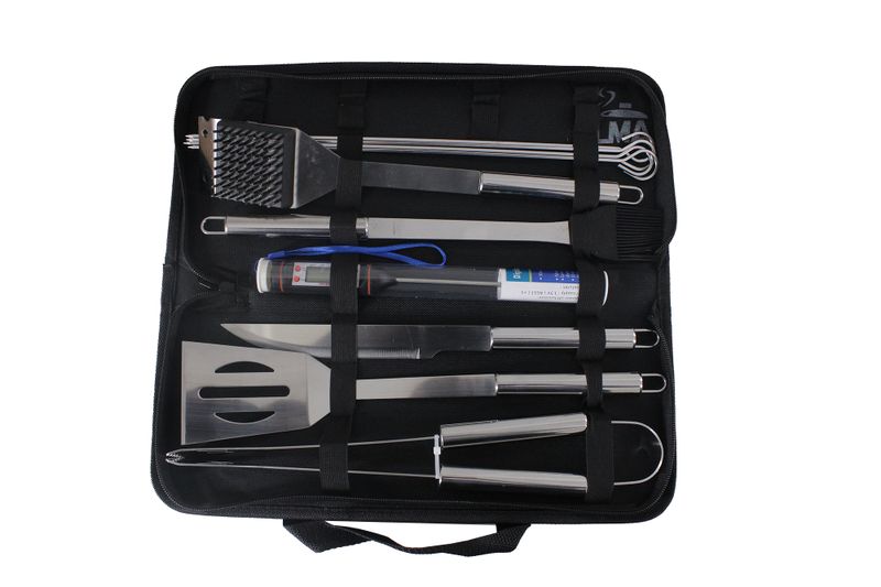 LMA Stainless Steel 10 Piece Braai Utensil Set w Thermometer &amp; Skewers In Bag