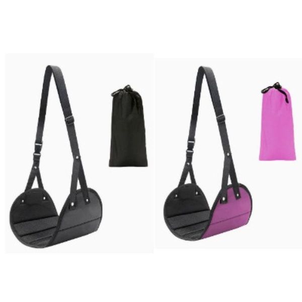 2Pcs Adjustable Airplane Travel Footrest Hammocks with 2 Bag,Black, Purple