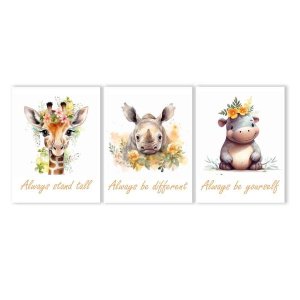 A3 Prints of Rhino, Giraffe and Hippo - Unframed