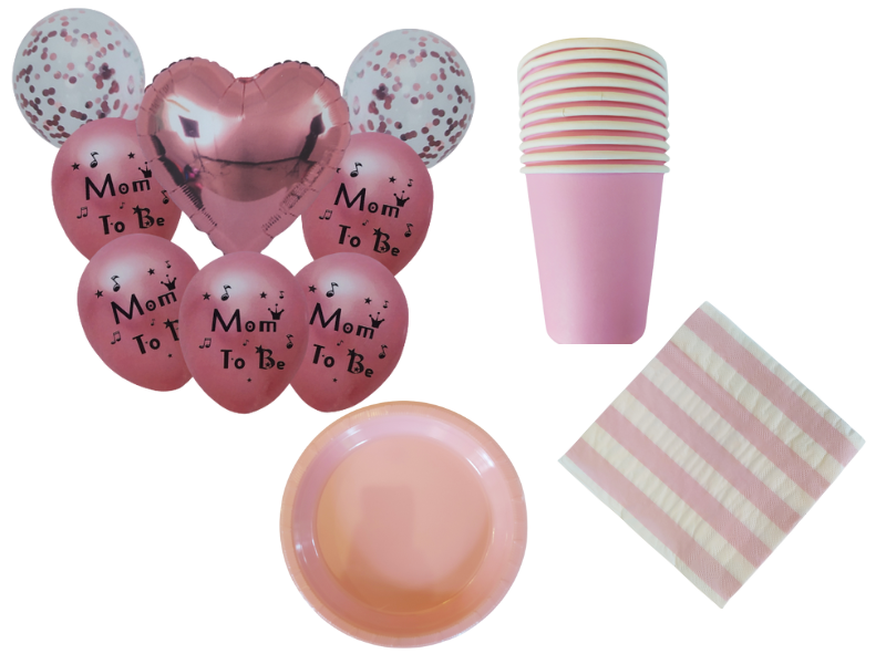 Mom to Be Party Decor - 48 Piece - Pink &amp; Stripes