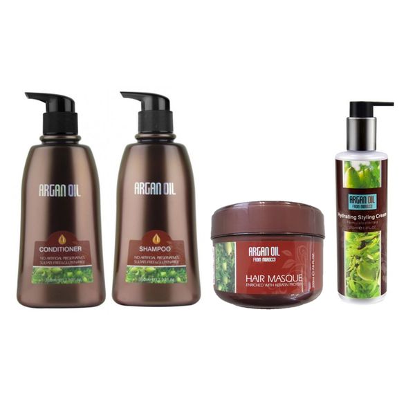 Moroccan Argan Oil - 4 Mini Pack - Shampoo&amp;Conditioner 350ml, Masque, Cream
