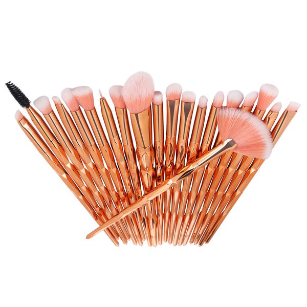 Professional 20 Pieces Diamond Handle Makeup Brush Set - Rose Red &amp; Gold