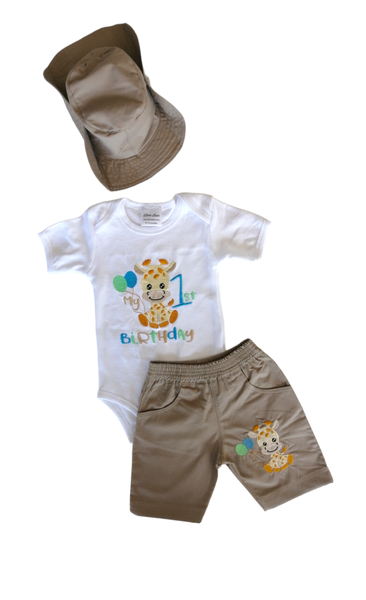 Little Leila - 1st Birthday Giraffe Set - Baby Boy