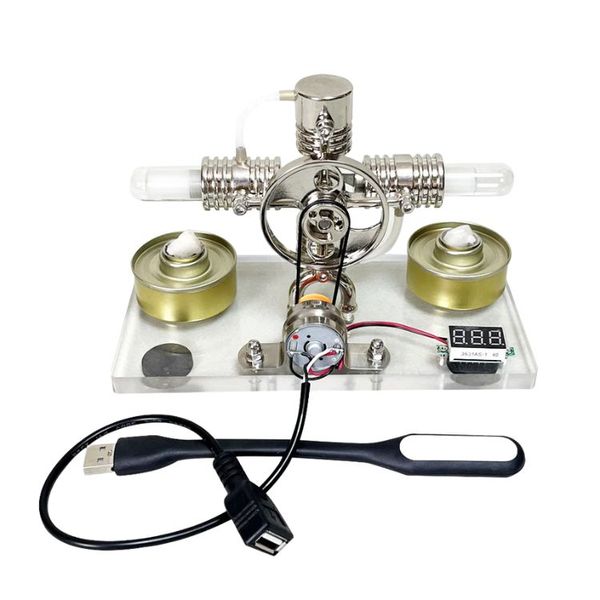 NikolaToy Cross Twin Stirling Engine+Power Generation Device+Voltmeter+LED