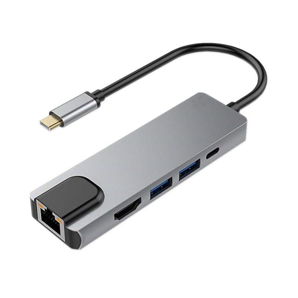 5 in 1 USB C Hub Multiport Adapter with 4K HDMI Output - Grey