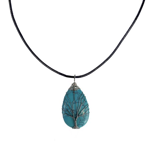 Earth Stone Collection - Wire Tree Of Life - Turquoise Stone Necklace