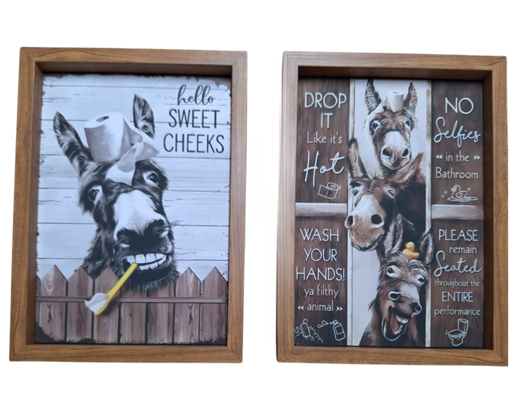 Bathroom Wall Art with Donkeys, Toiletpaper &amp; a Toothbrush