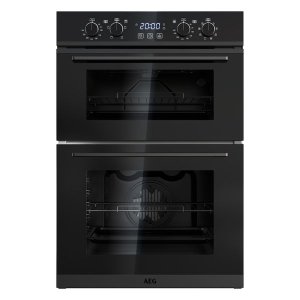 AEG 60CM Built-In Double Oven - Black Glass Finish