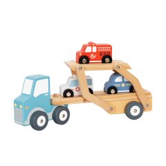 hi Pando - Wooden Car Transporter Truck with 3 Colourful Vehicles - 4pcs