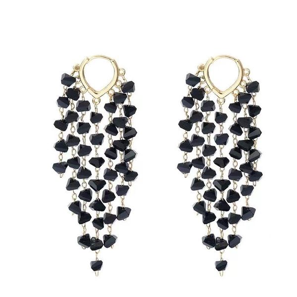 Bohemian Beaded Tassel Earrings - Black, Alloy Drop and Dangle Earrings