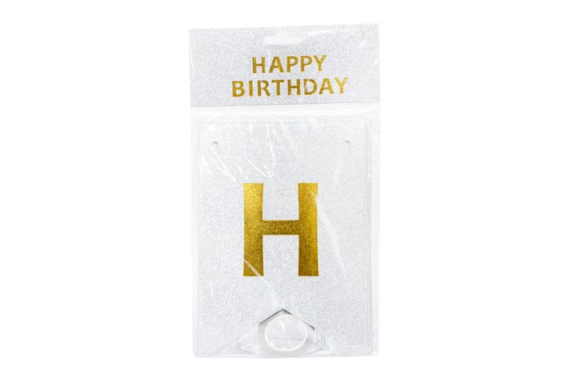 Happy Birthday Banner (Silver with Gold letters)