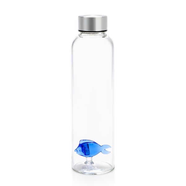 Glass Water Bottle - 500ml - Blue Fish