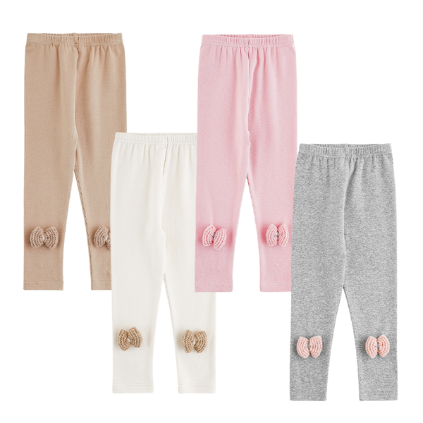 Girls' 4-Pack Cotton Leggings with Knit Bow Detail