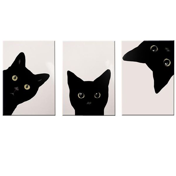 Canvas-Art-3 Pieces Black Cat Peeling Decorative Wall Art