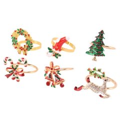 Christmas Napkin Rings Sets of 6 Piece Gold Napkin Ring Holders Metal