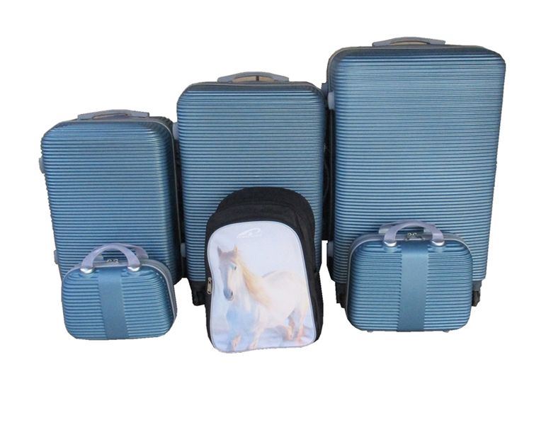 5-Piece Blue Hard-Shell Luggage Set with Kids Horse Backpack