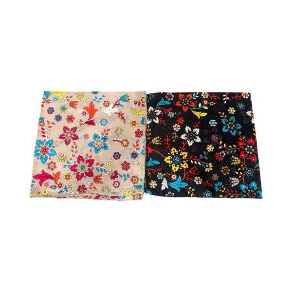 Floral Cotton Bandana Set - Soft Breathable Square Scarves (2 Pack)