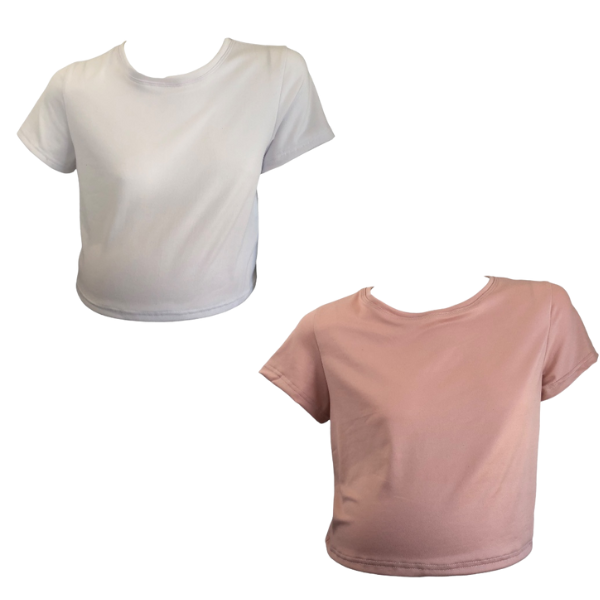 Maternity 2-Pack Short Sleeve Crop Tops - White &amp; Pink