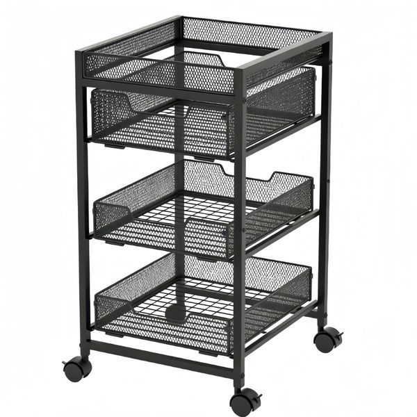 Storage Shelf Rolling Utility Cart with 3 Drawers Craft Organiser Black
