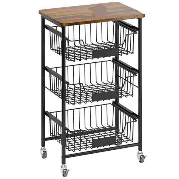 4-Tier Kitchen Storage Rolling Cart on Wheels with Pull-Out Baskets