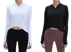 Women Long Sleeve Active CropTops Athletic Workout Gym Hoodies Sweatshirt