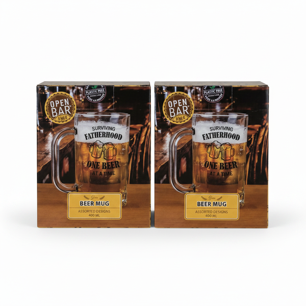 Open Bar 400ml Beer Mug Glass for Dad - Sturdy Drinkware - 2 Pack