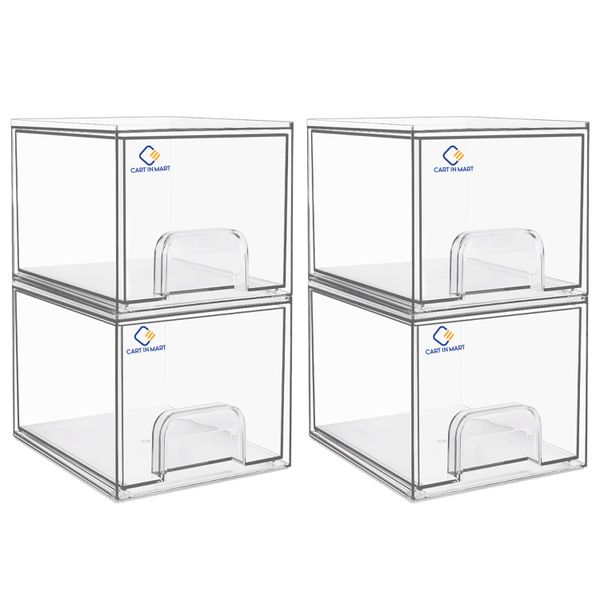 Clear Acrylic Storage Drawer Bins Stackable Multipurpose Organizers - 4 Pack