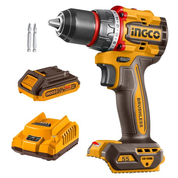 Ingco - Cordless Brushless Drill with 2.0Ah Battery &amp; Charger