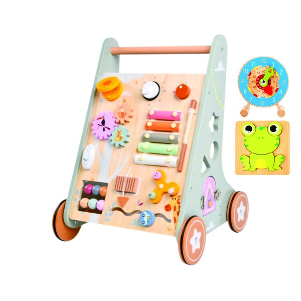 Wooden Baby Toddler Walker, Early Development Activity Cart, Sensory Toys