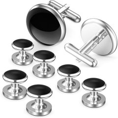 QYNIAL Men's Cufflinks Set - Stainless Steel Tuxedo Shirt Cuff Links