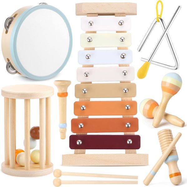 12PCS Montessori Percussion Instruments Toy Educational Toys Baby Drum Set