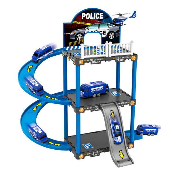 DIY Police Parking Garage Playset 49 Piece with Cars Toys for Kids