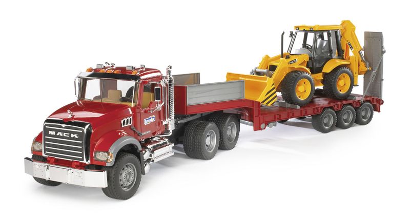Bruder MACK Granite Truck with Low loader (93cm Long) &amp; JCB Backhoe Loader