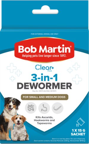 BOB MARTIN CLEAR+ 3-in-1 Dewormer Powder for Small &amp; Medium Dogs 15g