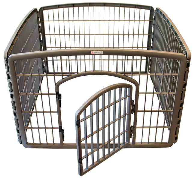 Grey Pet Playpen with Gate for Dogs (91.4 x 91.4 x 60cm)