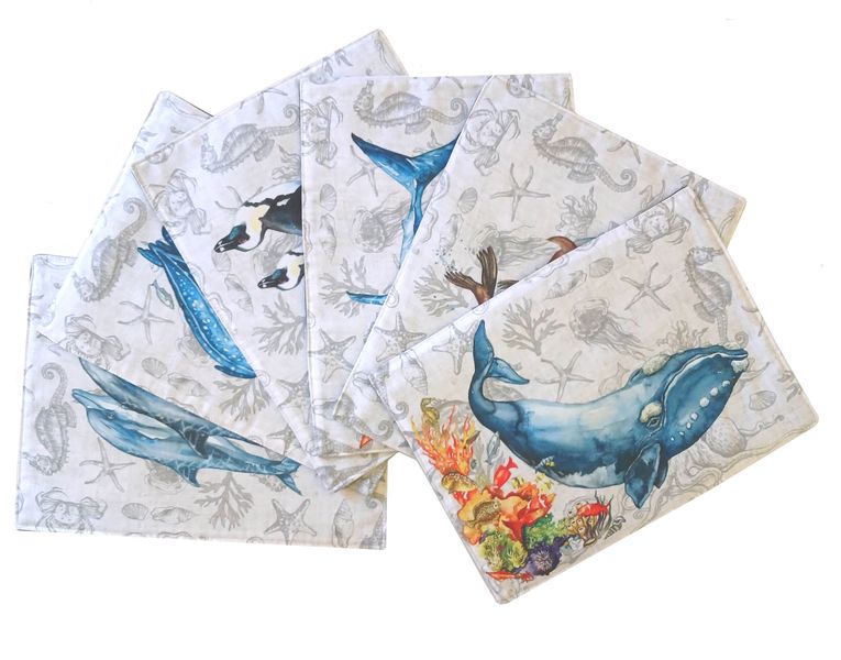 Vintage Ocean 1 - Single Animal Fabric Placemats 40x30cm - Set of 6